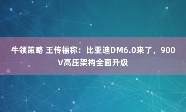牛领策略 王传福称:比亚迪DM6.0来了,900V高压架构全面升级